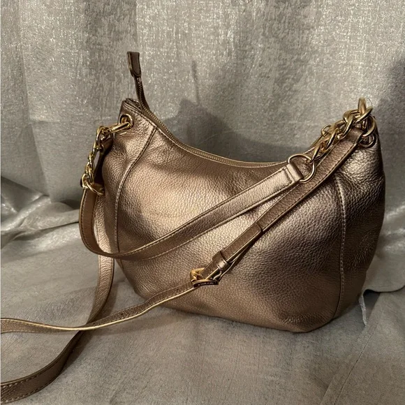 Michael Kors Womens 'Charm Tassel' Casual Leather Shoulder Bag Metallic - Picture 2 of 9